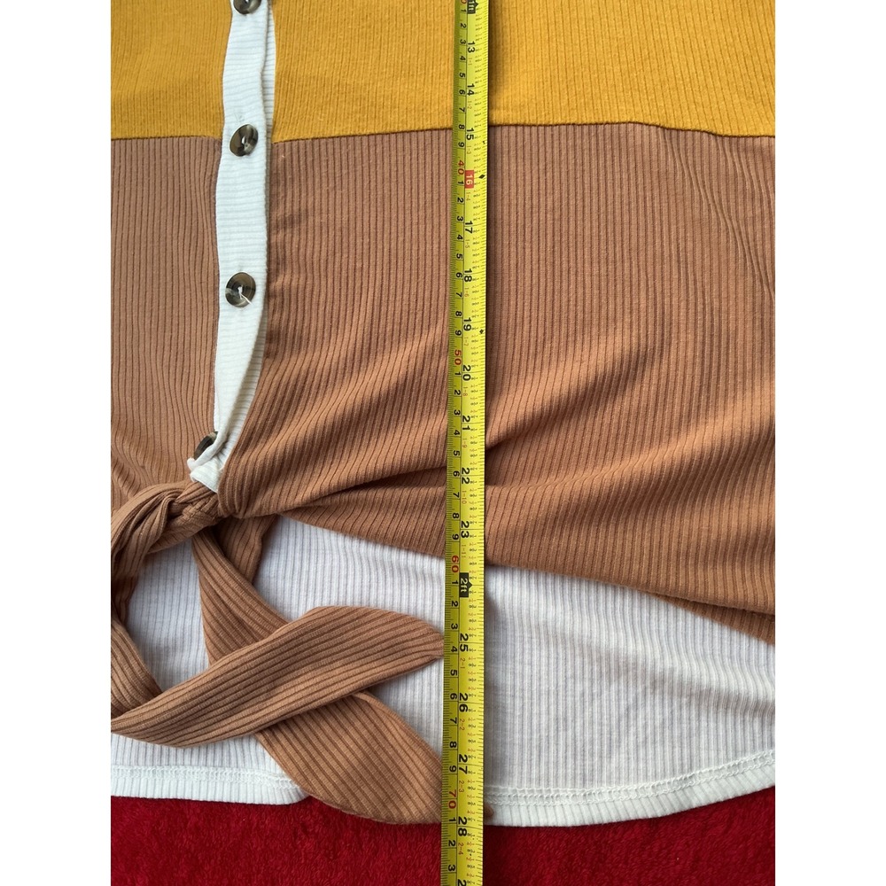Colorblock Tie Front Top Women's 2 XL Multi Excellent Ribbed‎ Button V-Neck - Picture 4 of 5
